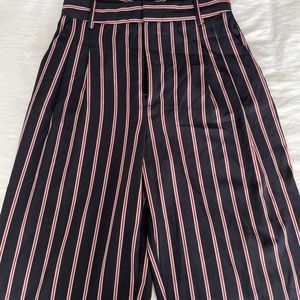 Zara Wide Leg Navy Striped Trousers